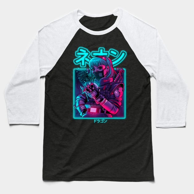 Neon Dragon Baseball T-Shirt by BrunoMota